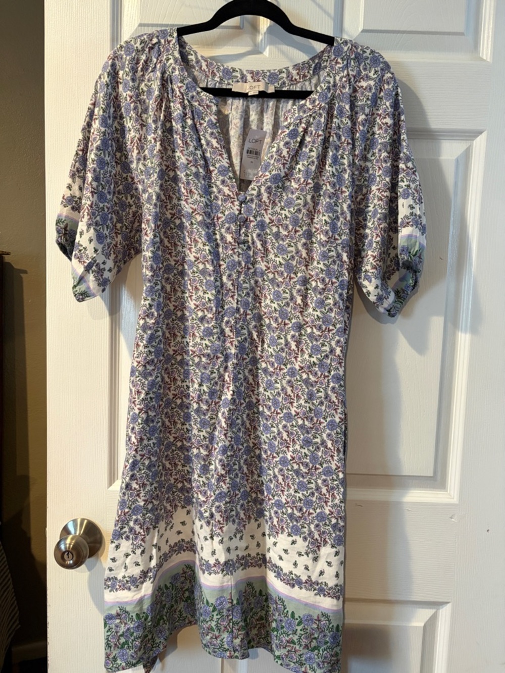 LOFT Floral Mini Dress in White and Purple